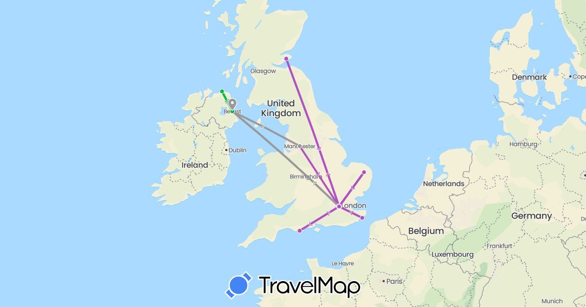 TravelMap itinerary: bus, plane, train in United Kingdom (Europe)